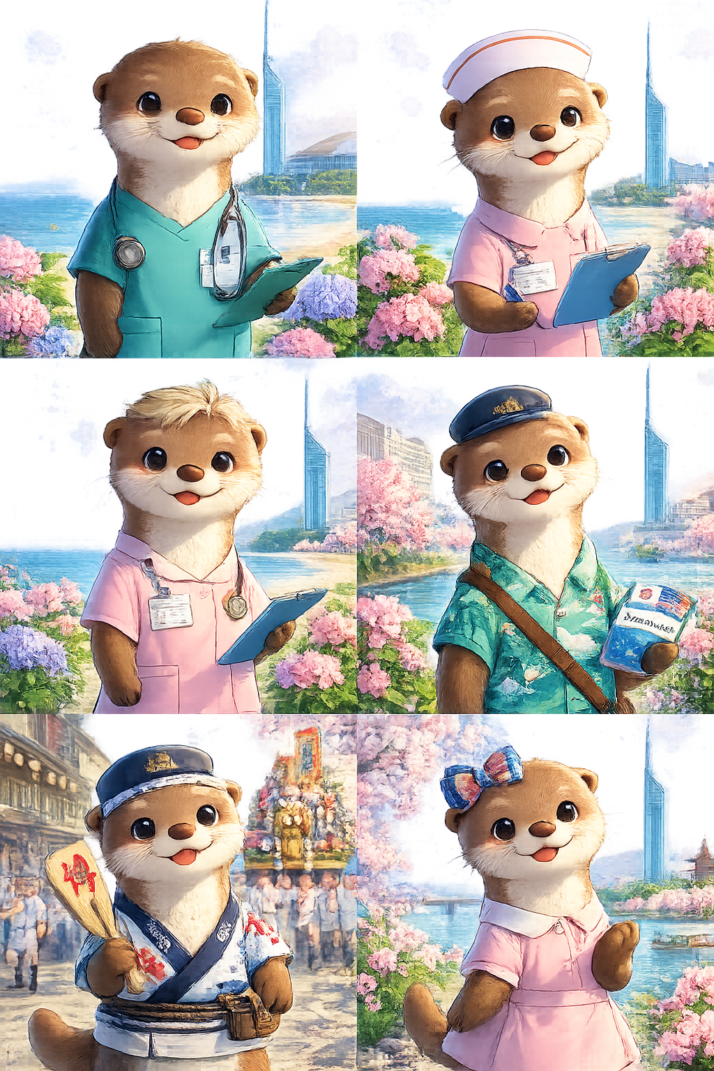 おおばメディカルサポートのカワウソキャラクターたち